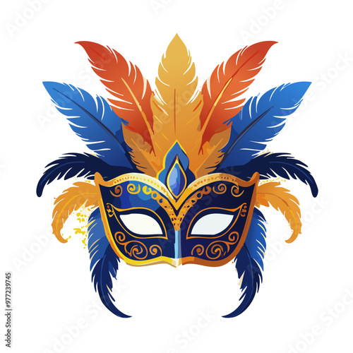 Venetian mask with feathers vector art illustration design