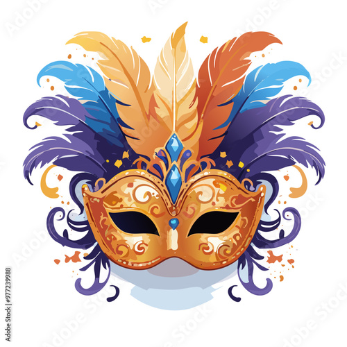 Venetian mask with feathers vector art illustration design