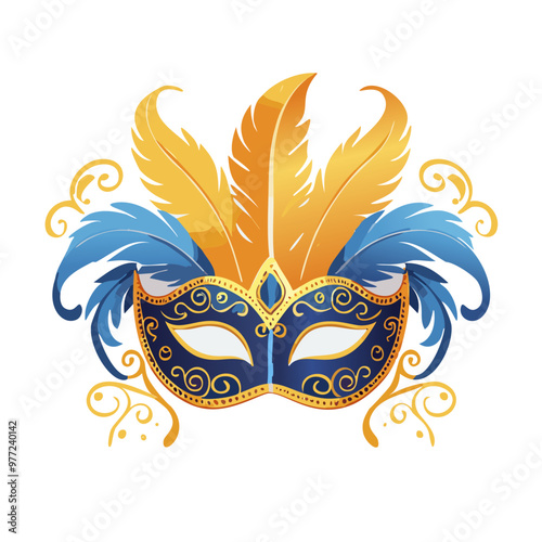 Venetian mask with feathers vector art illustration design