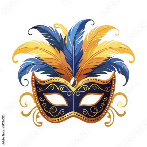 Venetian mask with feathers vector art illustration design