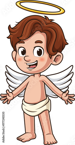 Cartoon happy angel character vector illustration