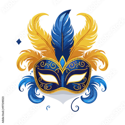 Venetian mask with feathers vector art illustration design