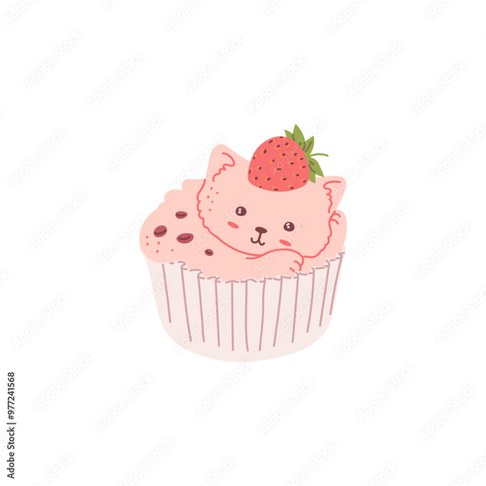 Cute cat food. Strawberry cupcake. Cute cat food. Strawberry cupcake.