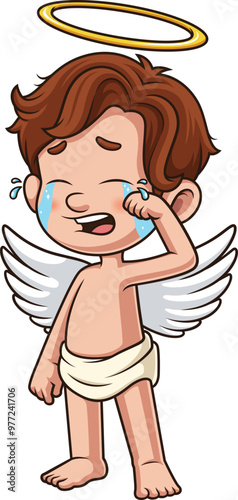 Cartoon crying cherub character vector illustration