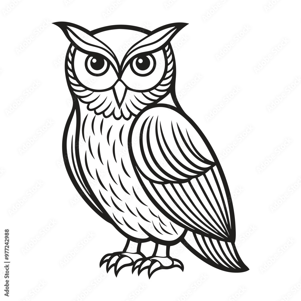 A black and white drawing of an owl with a black and white pattern A black and white drawing of an owl with a black and white pattern