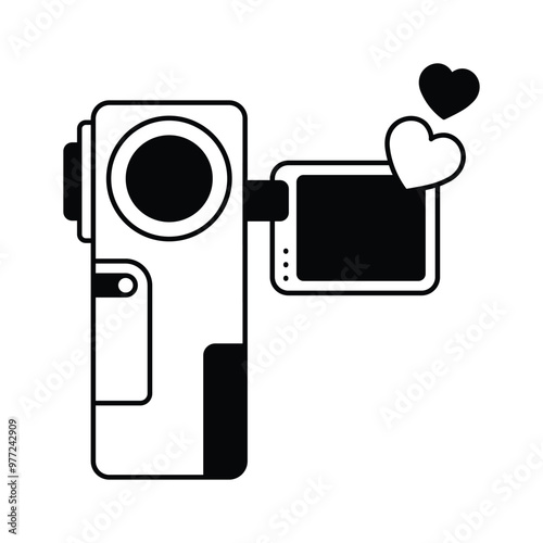 A handheld camera with hearts, capturing wedding moments on video