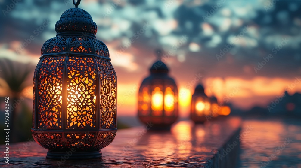 Ornate Lanterns Glowing at Dusk