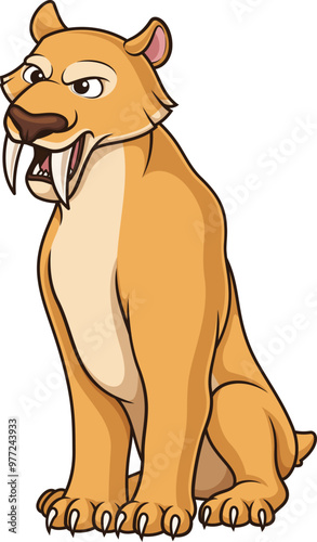 Cartoon saber tooth cat roar vector illustration