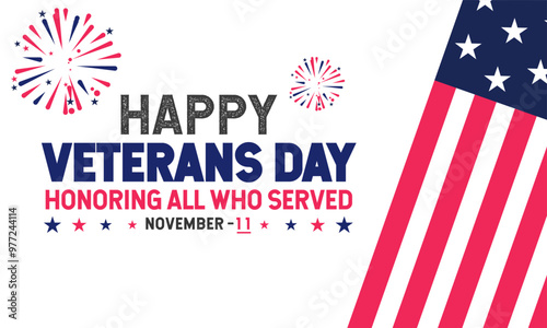 National Veteran Day template with United States of American flag. Honoring all who served. Holiday concept vector with text inscription, perfect for background, Greeting Card, Poster, Banner, Web and