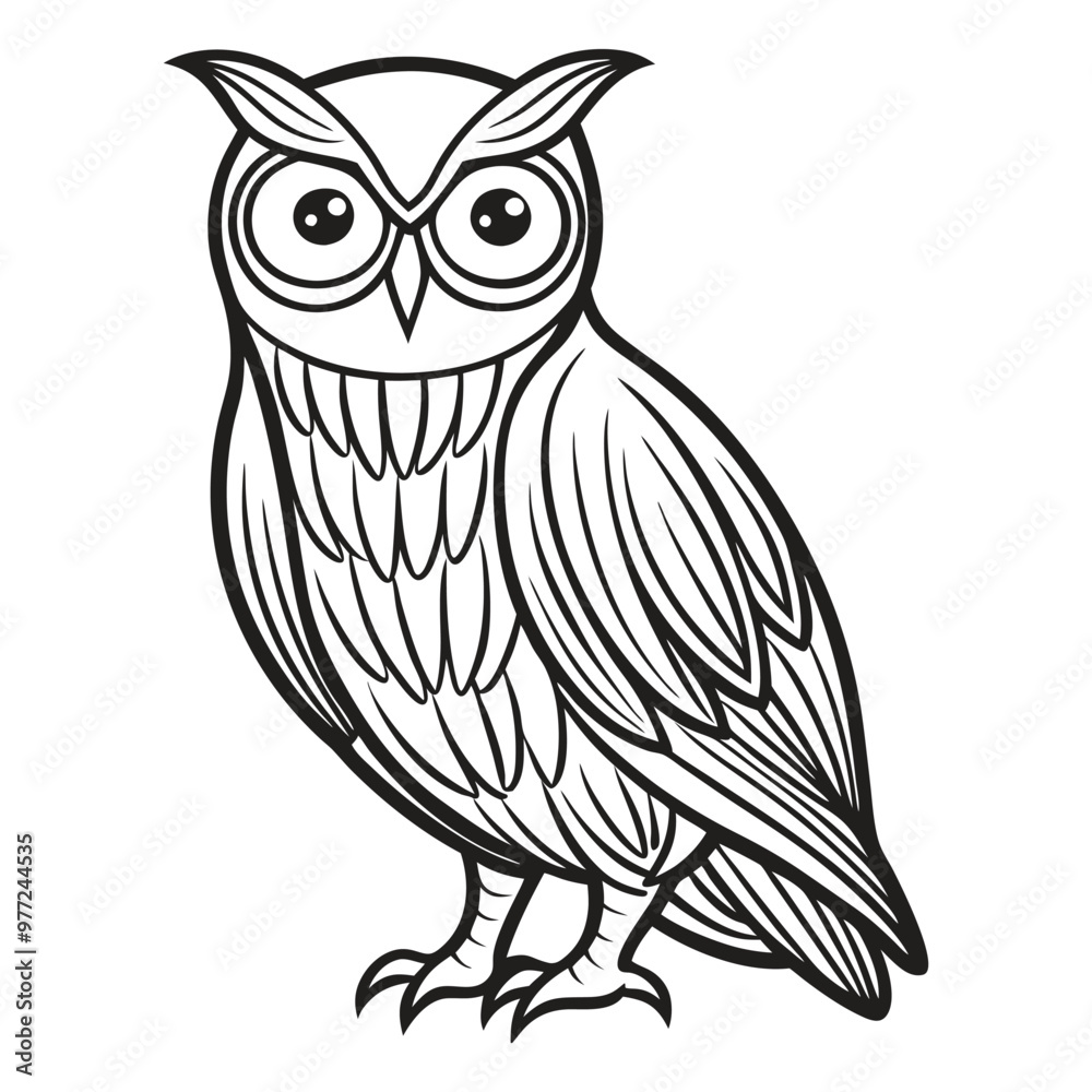 A black and white drawing of an owl with a black and white pattern A black and white drawing of an owl with a black and white pattern
