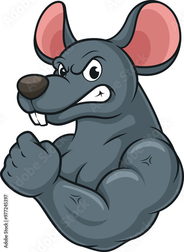 Cartoon strong rat mascot character vector illustration