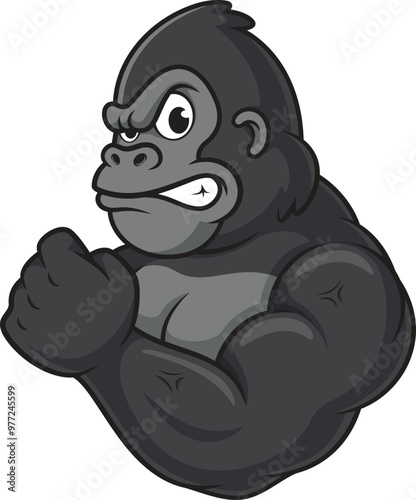 Cartoon strong gorilla mascot character vector illustration