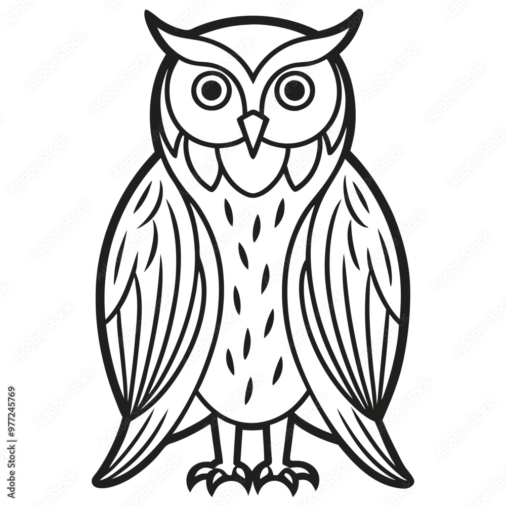 A black and white drawing of an owl with a black and white pattern A black and white drawing of an owl with a black and white pattern