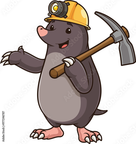 Cartoon cute mole worker vector illustration