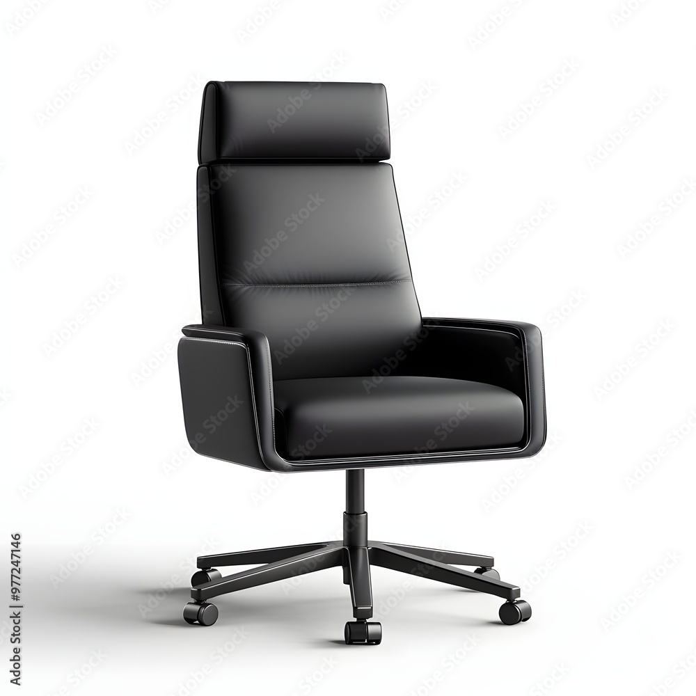 156. A sleek modern black desk chair isolated on a clean white background