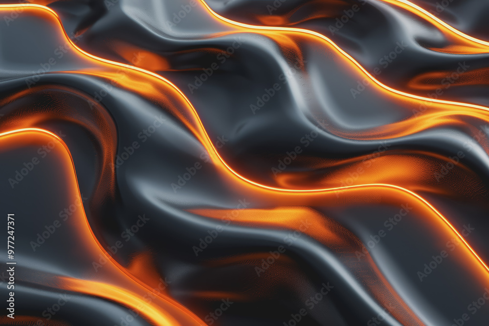 Obraz premium , abstract background with dark and orange metallic waves.