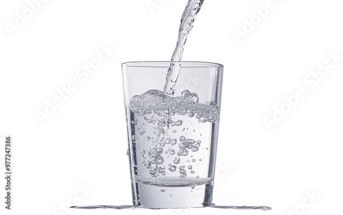 Filling glass with water on white background,png