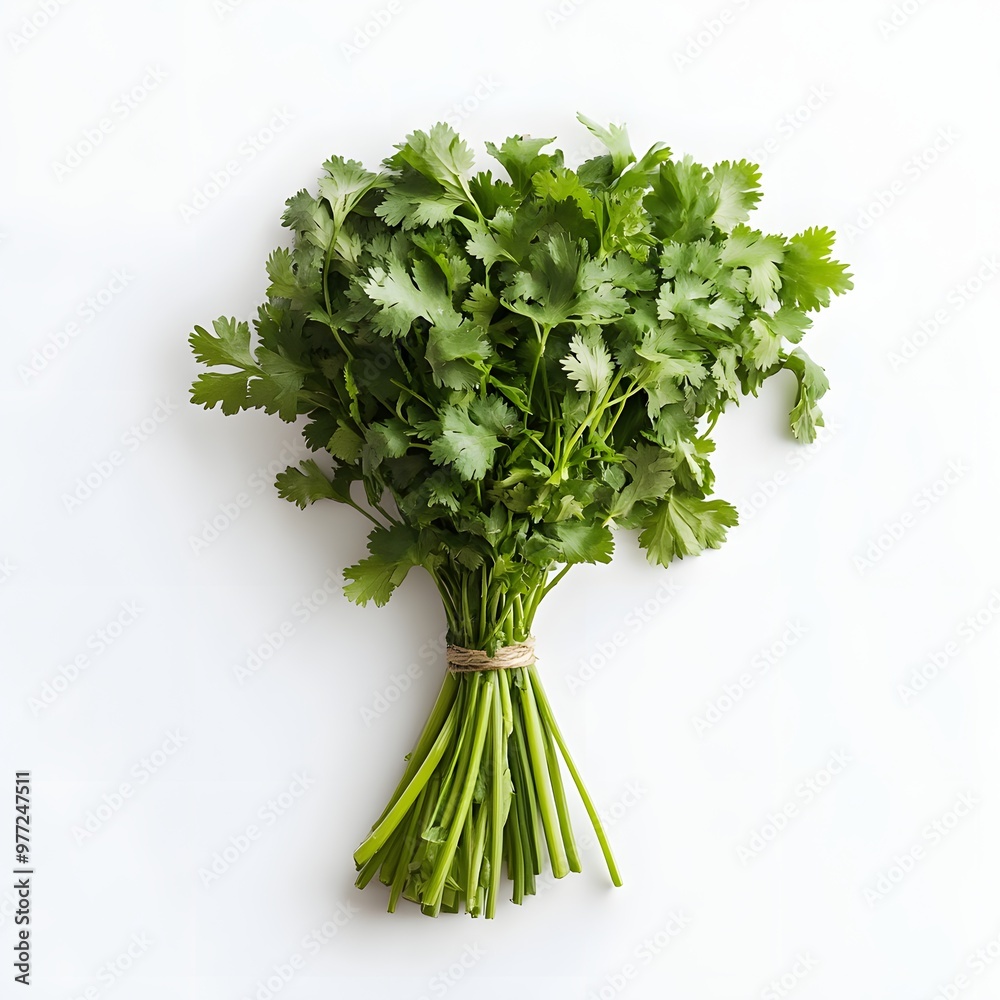 157. A fresh bunch of cilantro isolated on a plain white background 157. A fresh bunch of cilantro isolated on a plain white background