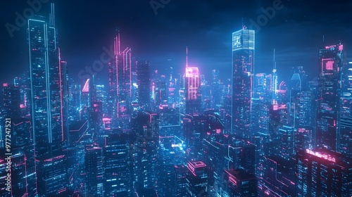 Futuristic Quantum-Powered Smart City Skyline with Neon-Lit Digital Data Flowing