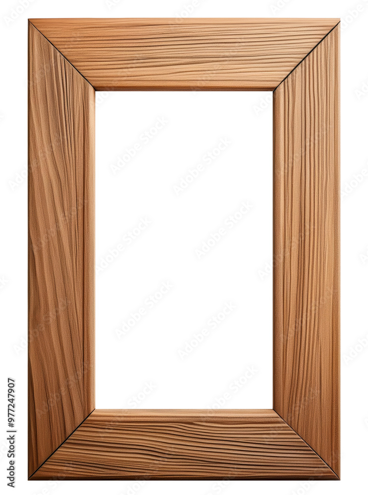 A wooden frame with a white background. The frame is empty and has a simple design A wooden frame with a white background. The frame is empty and has a simple design