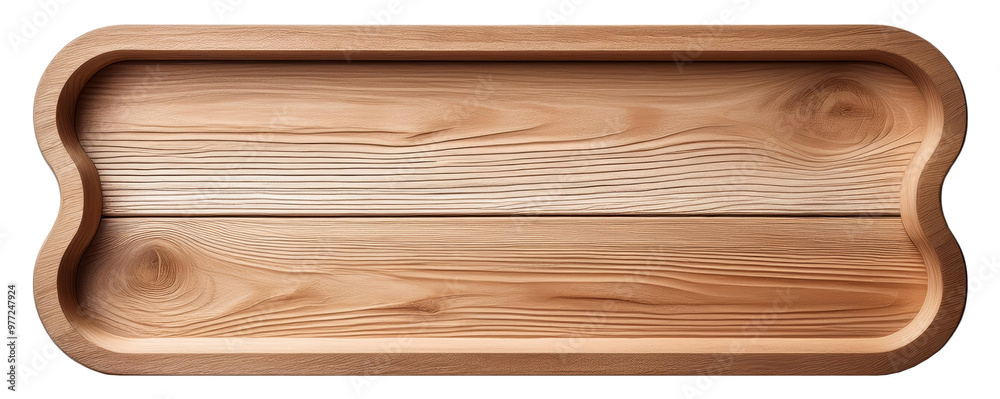 A wooden tray with a curved edge. The tray is made of wood and has a unique shape A wooden tray with a curved edge. The tray is made of wood and has a unique shape