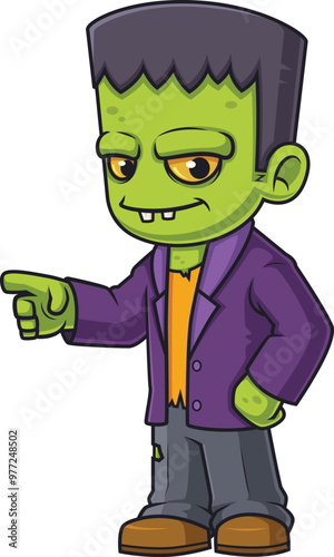 Cartoon frankenstein monster pointing vector illustration