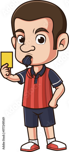 Cartoon soccer referee yellow card vector illustration