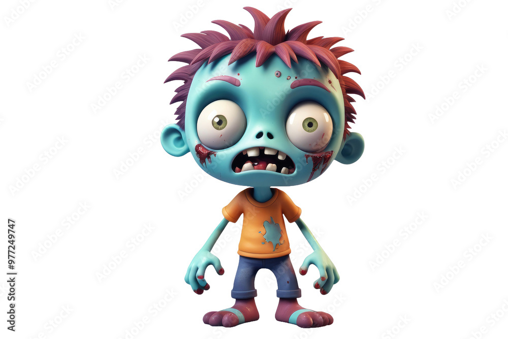 Cute zombie character, 3D model, high quality, central focus on stark white background, gentle shadowing underneath, soft edged design, vibrant colors, simplistic and child-friendly appearance Cute zombie character, 3D model, high quality, central focus on stark white background, gentle shadowing underneath, soft edged design, vibrant colors, simplistic and child-friendly appearance