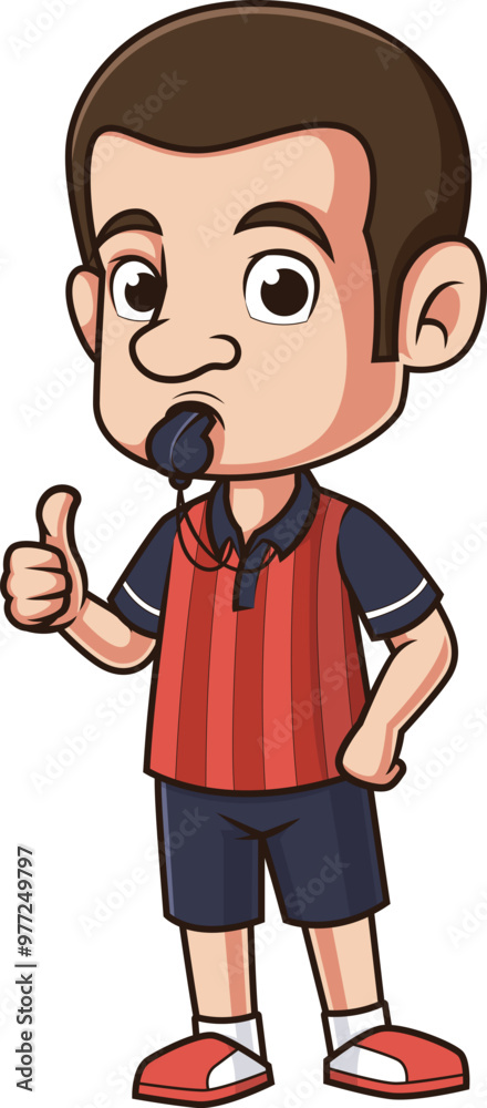 Cartoon soccer referee thumbs up vector illustration