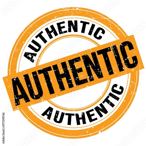 AUTHENTIC text written on orange-black round stamp sign