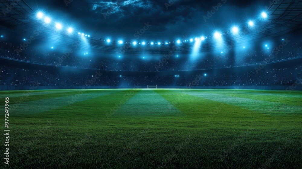 Naklejka premium Empty Football Stadium at Night with Lights