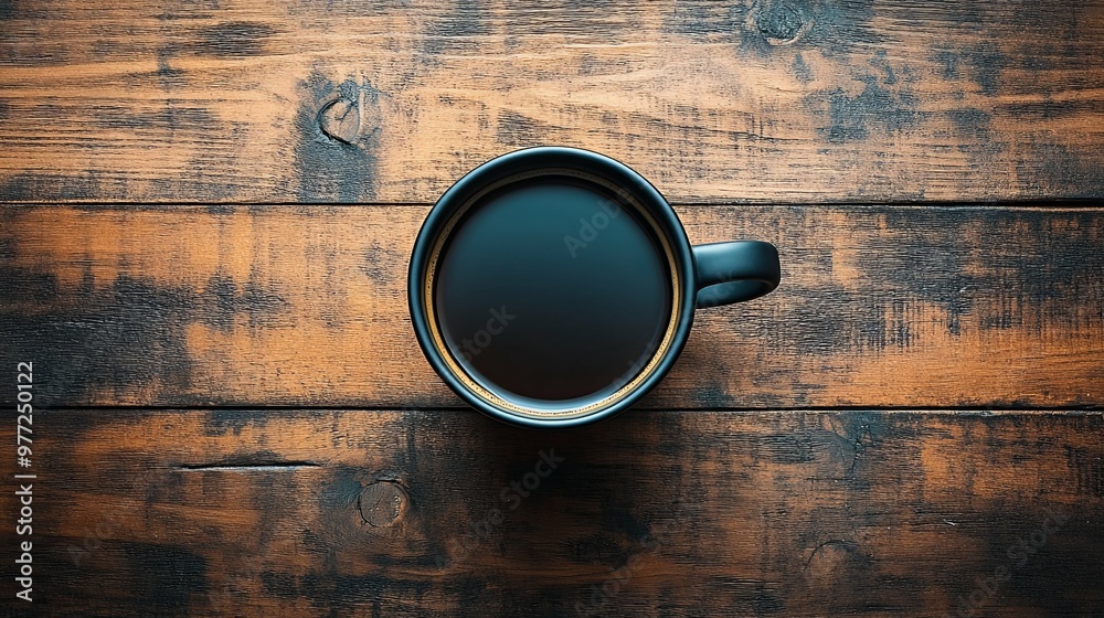 Black Coffee Mug on Rustic Wooden Surface