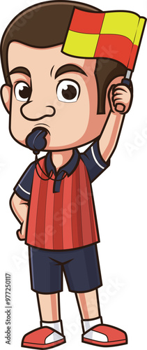 Cartoon soccer referee corner flag vector illustration