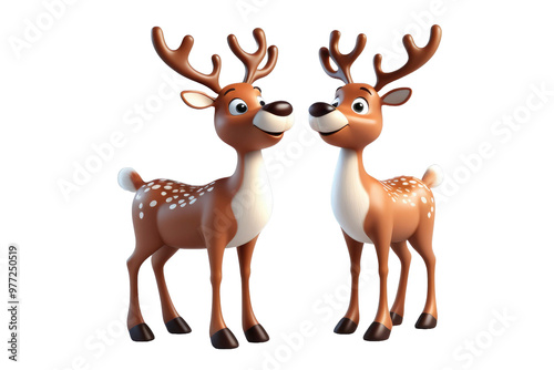 Reindeer cartoon styled character, 3D, high quality model, centered on stark white background, gentle shadow casting, soft edges, simplistic yet child-friendly, vibrant colors