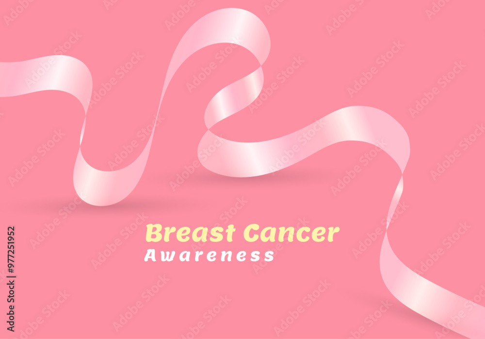 Heart ribbon with text-Breast cancer awareness, Realistic pink ribbon, breast cancer awareness symbol, vector illustration Heart ribbon with text-Breast cancer awareness, Realistic pink ribbon, breast cancer awareness symbol, vector illustration