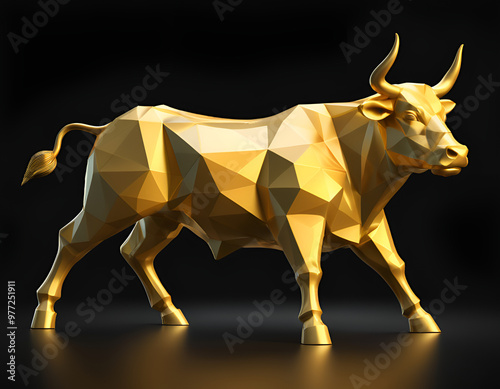 Golden Bull Statue on Black Background