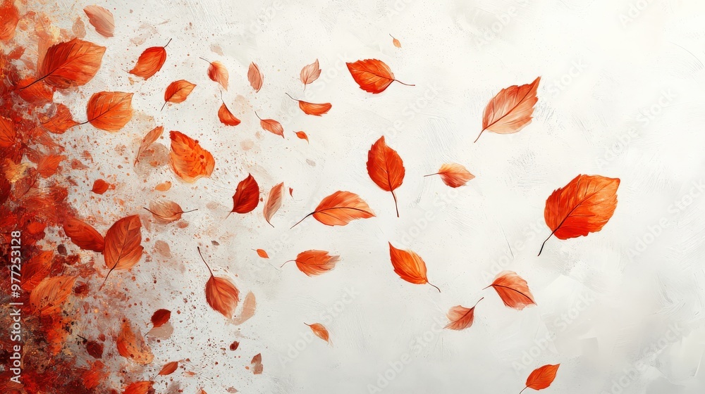 Watercolor Maple Leaves in Autumn Breeze on White Background Watercolor Maple Leaves in Autumn Breeze on White Background