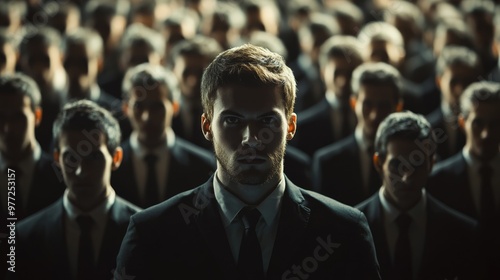 Mass recruitment portrait, showing the process of organizing and managing large numbers of job candidates. photo
