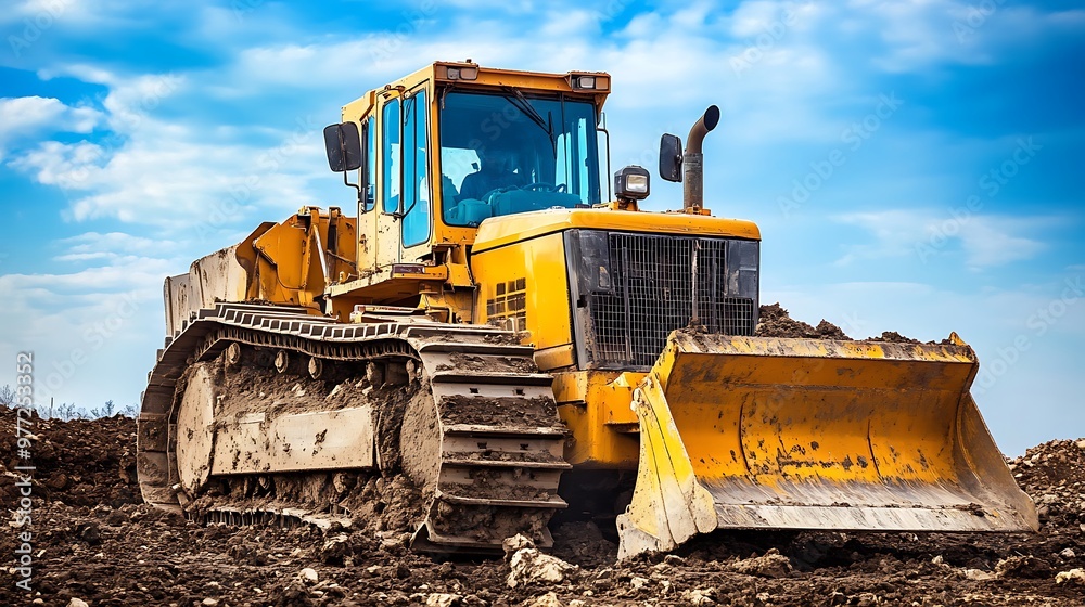 A bulldozer digging and lifting rubble at a construction site: Heavy machinery in Saudi Arabia’s engineering and infrastructure development A bulldozer digging and lifting rubble at a construction site: Heavy machinery in Saudi Arabia’s engineering and infrastructure development