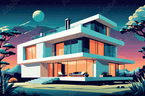 Modern Architectural House with Panoramic Glass Windows