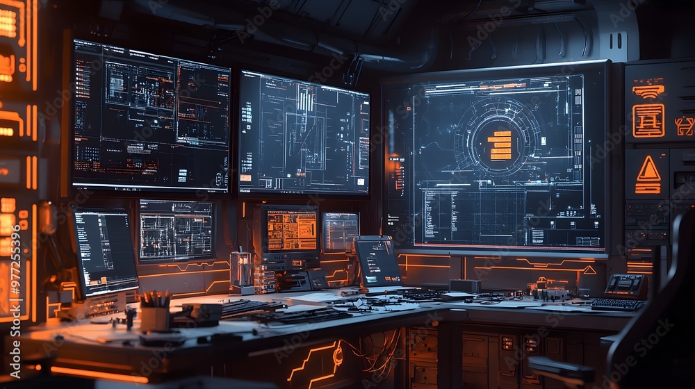 High-tech security system with digital technology and cyber background