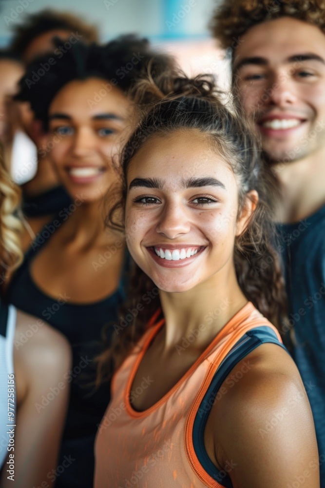 Group of young people posing and smiling, possibly at an event or social gathering Group of young people posing and smiling, possibly at an event or social gathering