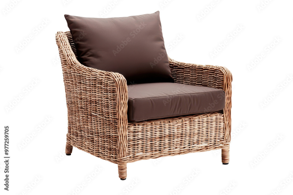 Stylish rattan armchair with soft cushion, perfect for indoor or outdoor relaxation and enhancing modern living spaces, transparent background. Stylish rattan armchair with soft cushion, perfect for indoor or outdoor relaxation and enhancing modern living spaces, transparent background.