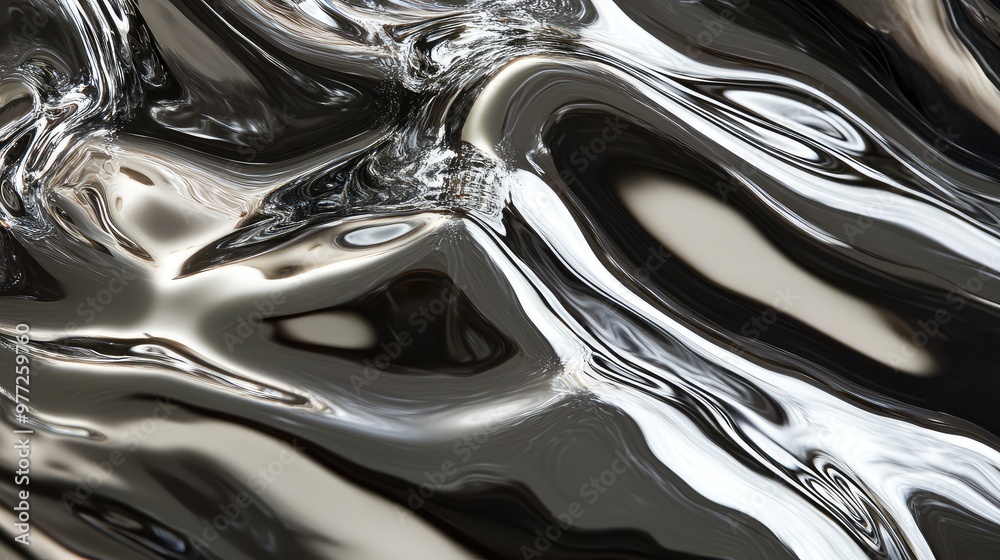 Cascading streams of liquid metal slowly merging into a smooth, reflective surface. Cascading streams of liquid metal slowly merging into a smooth, reflective surface.