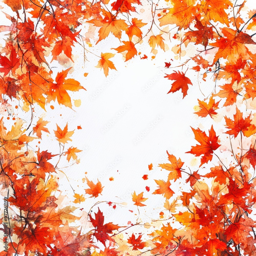 Watercolor Maple Leaves in Autumn Breeze on White Background Watercolor Maple Leaves in Autumn Breeze on White Background