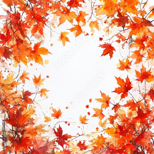 Watercolor Maple Leaves in Autumn Breeze on White Background