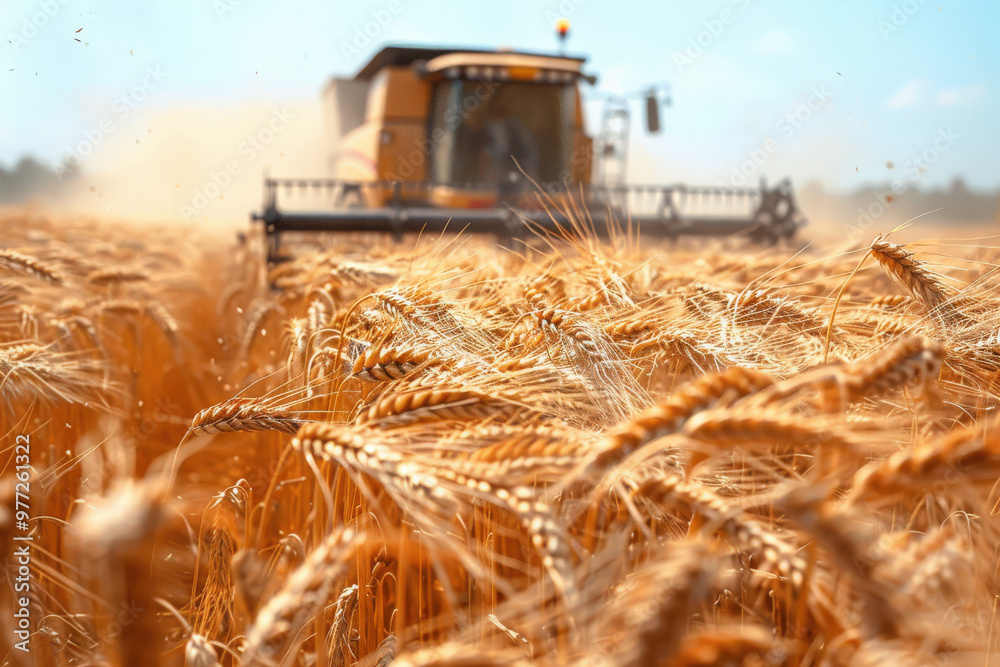 Fototapeta premium Golden Wheat Harvest at Sunrise 