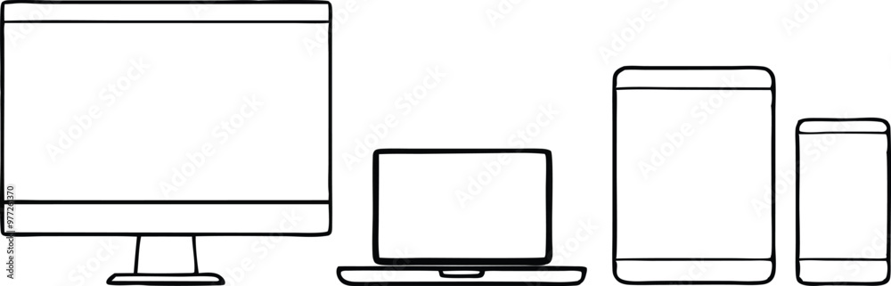 Set of device line icon. Computer, laptop, tablet pc and phone set Set of device line icon. Computer, laptop, tablet pc and phone set