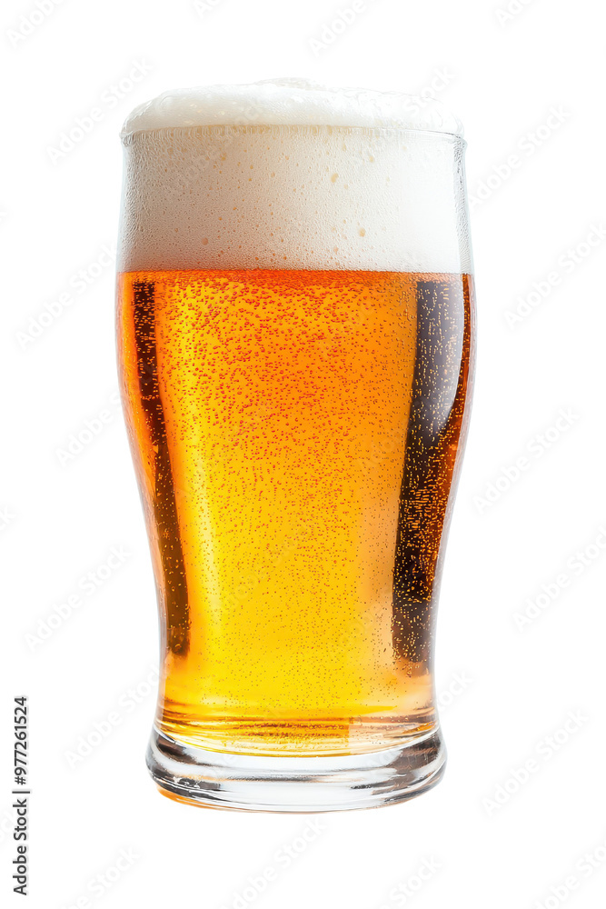 A refreshing glass of golden beer with a frothy white head, perfect for any celebration or casual gathering, transparent background.
