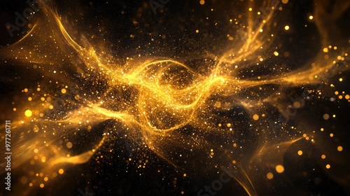Golden bursts of energy erupting from a dark background, creating a visually striking abstract design with vibrant warmth